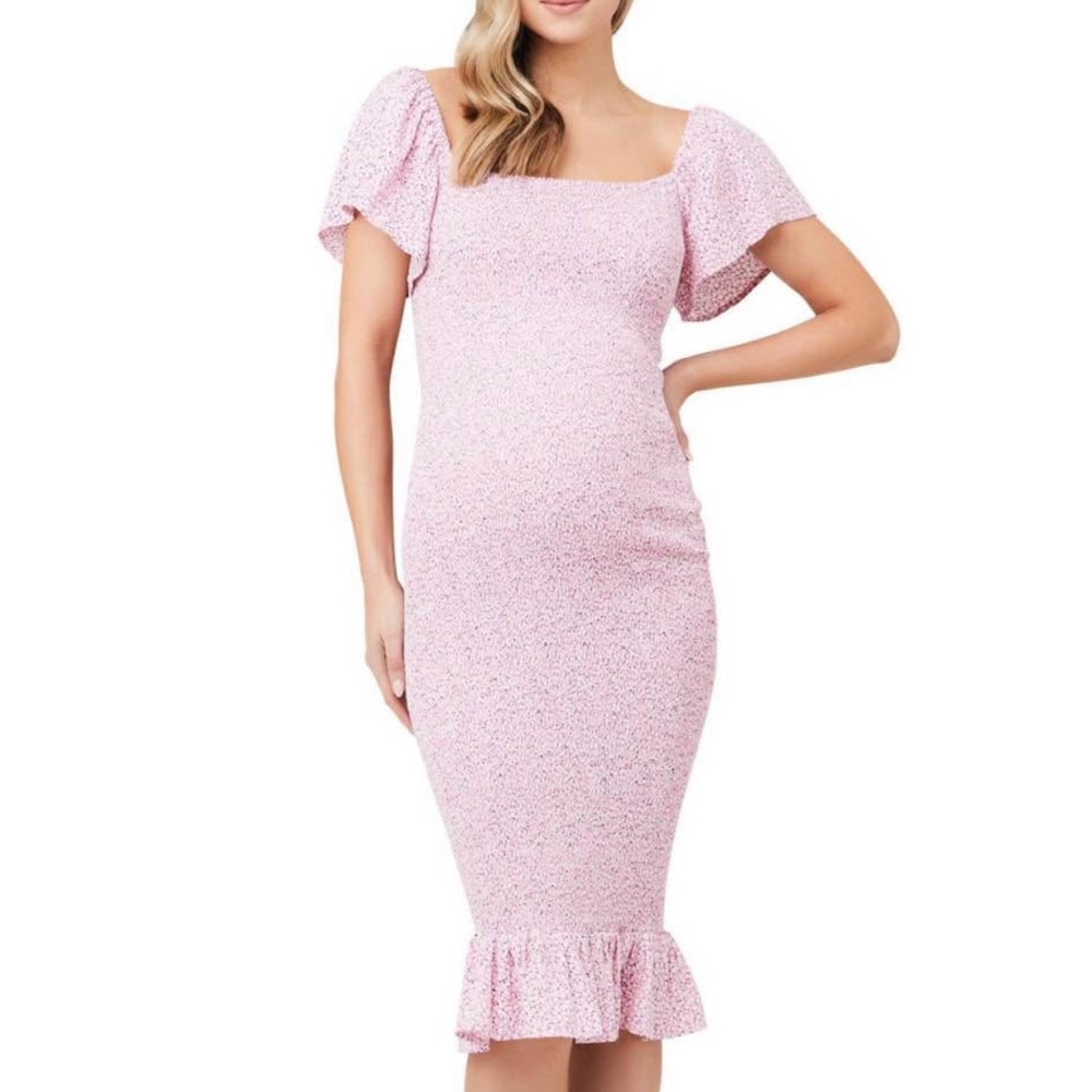 Ripe Pink Floral Maternity Dress. Perfect for baby shower.